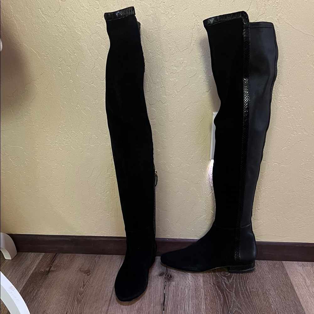 Black leather/ snake skin Over-the-Knee Women's Boots